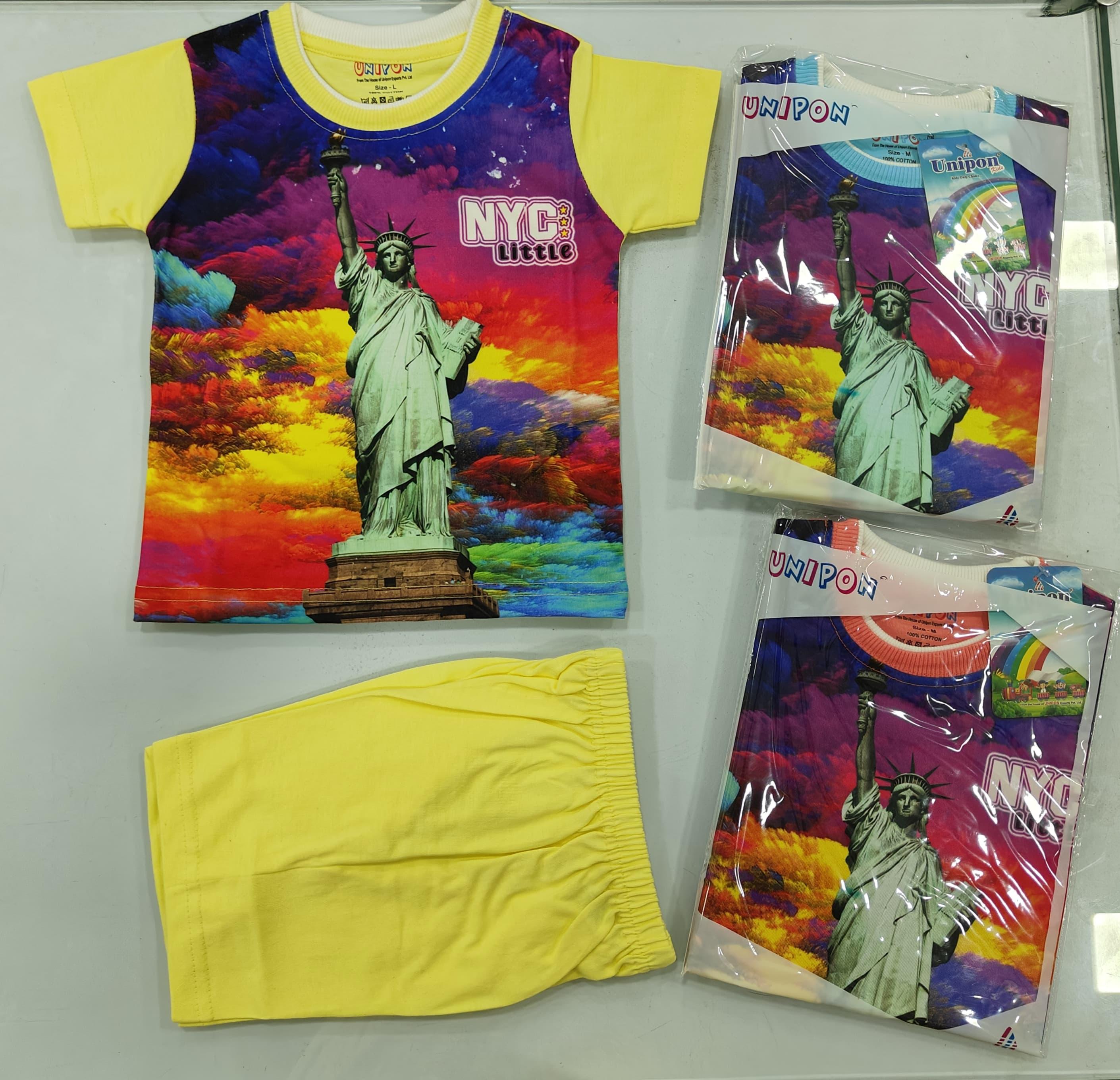 Night Suit Set of 3 Colors NYC Statue of Liberty Print T-Shirt & Shorts set of 6 pieces